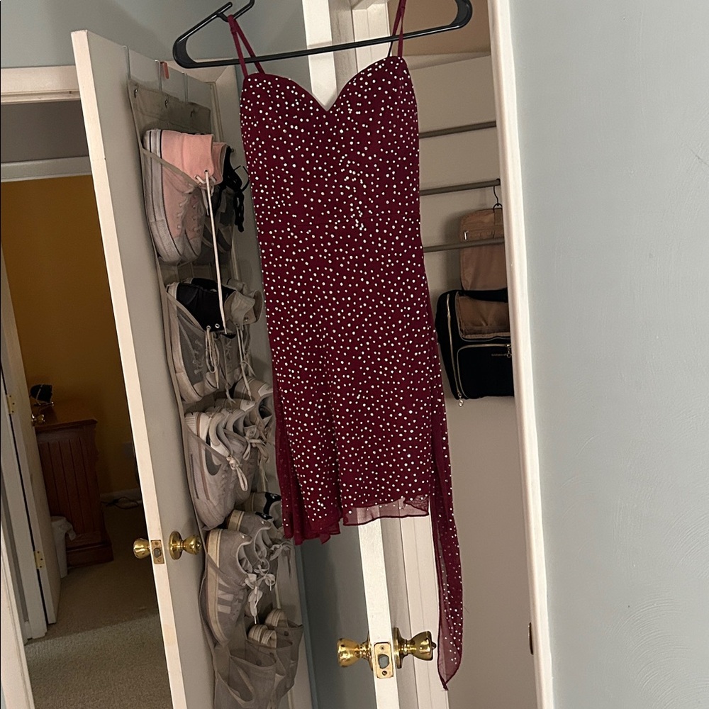 Elegant Burgundy Polka Dot Dress